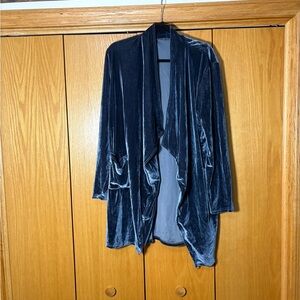 Velvet Open Front Cardigan in Dark Blue